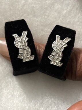Yves Saint Laurent Inspired Silver Diamond YSL Logo Earrings